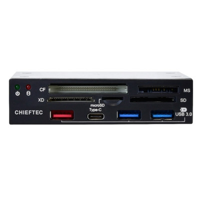 Кардридер внутрішній 3.5" Chieftec, Black, SD/MMC, T-Flash, XD, MS, M2, CF, 1xUSB Type-C, 1xUSB 3.1 Type A, 2xUSB 3.1 (CRD-901H)
