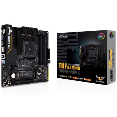 Мат.плата AM4 (B450) Asus TUF GAMING B450M-PRO II, B450, 4xDDR4, CrossFire, Int.Video(CPU), 6xSATA3, 2xM.2, 1xPCI-E 16x 3.0, 1xPCI-E 16x 2.0, 1xPCI-E 1x 2.0, ALC S1200A, RTL8111H, 8xUSB3.2/6xUSB2.0, HDMI/DP, mATX
