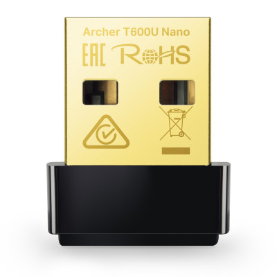 Мережевий адаптер USB TP-LINK Archer T600U Nano, Black, 5GHz / 2.4GHz, AC600 (433/200 Мбит/с), USB 2.0, мініатюрний розмір