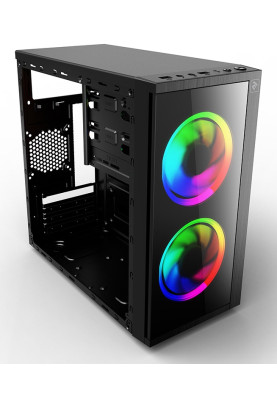 Корпус 2E BASIS Black, без БЖ, Mini Tower, для Micro ATX / Mini ITX, 2xUSB 3.0, 2x120 ARGB Fan, прозора бічна панель із пластику (2E-RD858)
