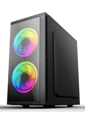 Корпус 2E BASIS Black, без БЖ, Mini Tower, для Micro ATX / Mini ITX, 2xUSB 3.0, 2x120 ARGB Fan, прозора бічна панель із пластику (2E-RD858)