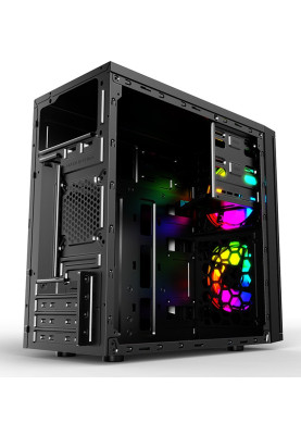 Корпус 2E BASIS Black, без БЖ, Mini Tower, для Micro ATX / Mini ITX, 2xUSB 3.0, 2x120 ARGB Fan, прозора бічна панель із пластику (2E-RD858)