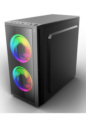 Корпус 2E BASIS Black, без БЖ, Mini Tower, для Micro ATX / Mini ITX, 2xUSB 3.0, 2x120 ARGB Fan, прозора бічна панель із пластику (2E-RD858)