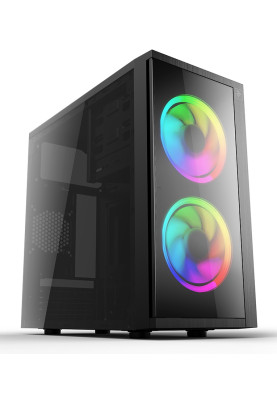 Корпус 2E BASIS Black, без БЖ, Mini Tower, для Micro ATX / Mini ITX, 2xUSB 3.0, 2x120 ARGB Fan, прозора бічна панель із пластику (2E-RD858)