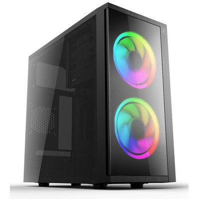 Корпус 2E BASIS Black, без БЖ, Mini Tower, для Micro ATX / Mini ITX, 2xUSB 3.0, 2x120 ARGB Fan, прозора бічна панель із пластику (2E-RD858)