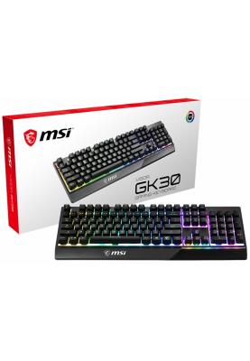 Клавіатура MSI VIGOR GK30, Black, USB, механічні плунжерні перемикачі, 6-зонне повнокольорове підсвічування, водостійка конструкція, 1.8 м