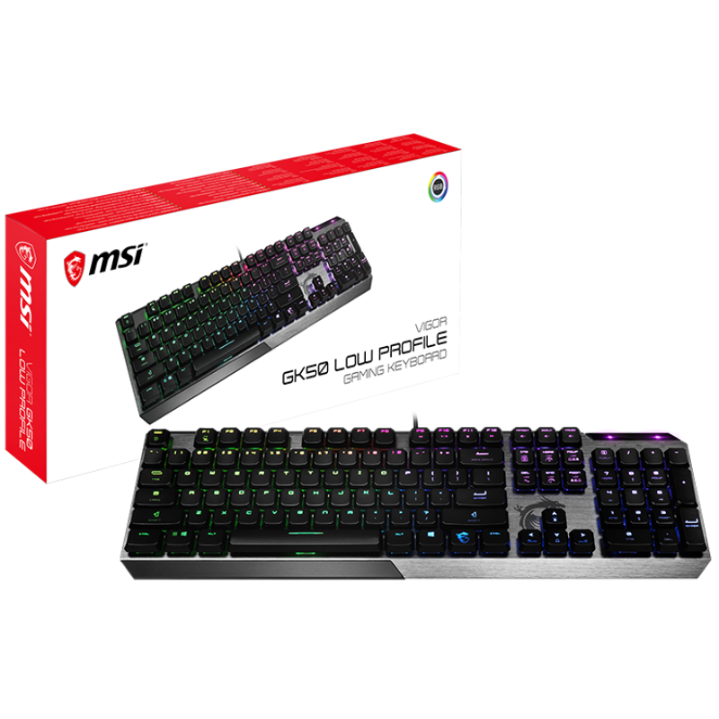 Клавіатура MSI VIGOR GK50 LOW PROFILE, Black/Gray, USB, низькопрофільні механічні перемикачі, RGB-підсвічування для кожної клавіші, 1.8 м