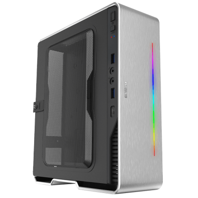 Корпус GameMax Violin Silver, 180 Вт, Mini ITX, 2хUSB 3.0, Type-C, 235x90x251 мм, 0.5 мм, 1.9 кг
