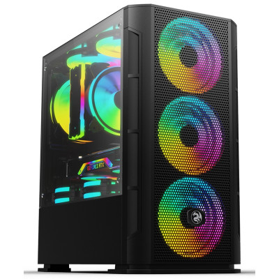 Корпус 2E Gaming CALLEO Black, без БЖ, Mini Tower, для Micro ATX / Mini ITX, 2xUSB 2.0, 1xUSB 3.0, 4x120 ARGB Fan, бічна панель із загартованого скла (2E-GB700)