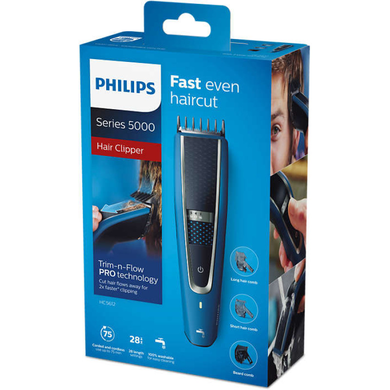 Машинка для стрижки Philips HC5612/15 Blue, мережа/акумулятор, насадки 3 шт, 28 установок довжини