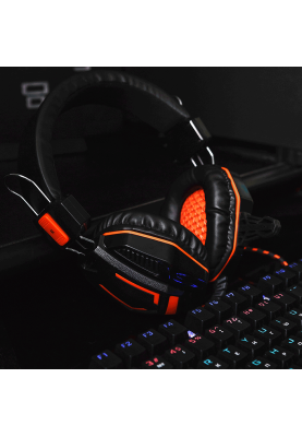 Навушники Canyon Fobos, Black/Orange, 2x3.5 мм, мікрофон, динаміки 50 мм, 32 Ом, 95 дБ, 2 м (CND-SGHS3A)