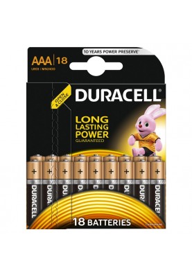 Батарейка AAA (LR03), лужна, Duracell Duralock Basic, 18 шт, 1.5V, (MN2400 18BL)