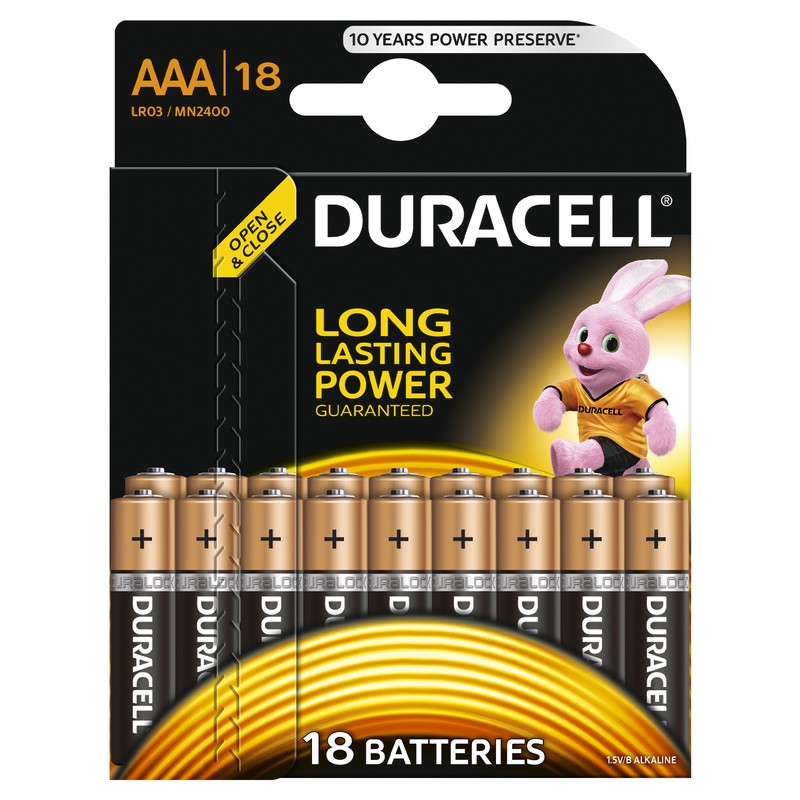 Батарейка AAA (LR03), лужна, Duracell Duralock Basic, 18 шт, 1.5V, (MN2400 18BL)
