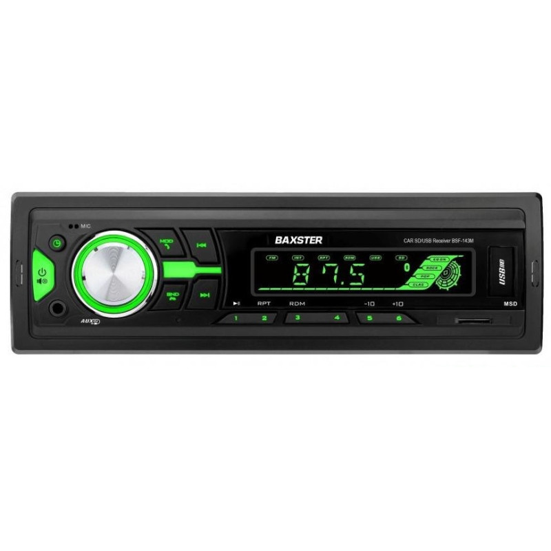 Автомагнітола Baxster BSF-143 Green USB, 1 Din (BSF-143G)