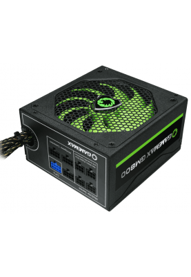 Блок живлення 800 Вт, GameMax GM-800, Black, напівмодульний, 80+ Bronze, Active PFC, 14 см, 3xMolex / 8xSATA / 2x6+2-pin / 1x4+4-pin / 1x20+4-pin, захист OVP / UVP / OCP / OLP / OPP / SCP