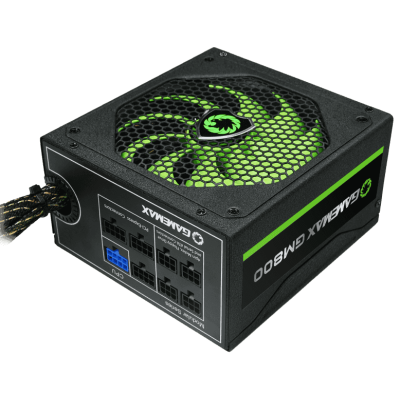 Блок живлення 800 Вт, GameMax GM-800, Black, напівмодульний, 80+ Bronze, Active PFC, 14 см, 3xMolex / 8xSATA / 2x6+2-pin / 1x4+4-pin / 1x20+4-pin, захист OVP / UVP / OCP / OLP / OPP / SCP