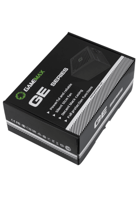 Блок живлення 500 Вт, GameMax GE-500, Black, 80+ Basic, Active PFC, 12 см, 3xMolex / 4xSATA / 1x6+2-pin / 1x4+4-pin / 1x20+4-pin, захист OVP / UVP / SIP / OCP / OLP / OPP / SCP
