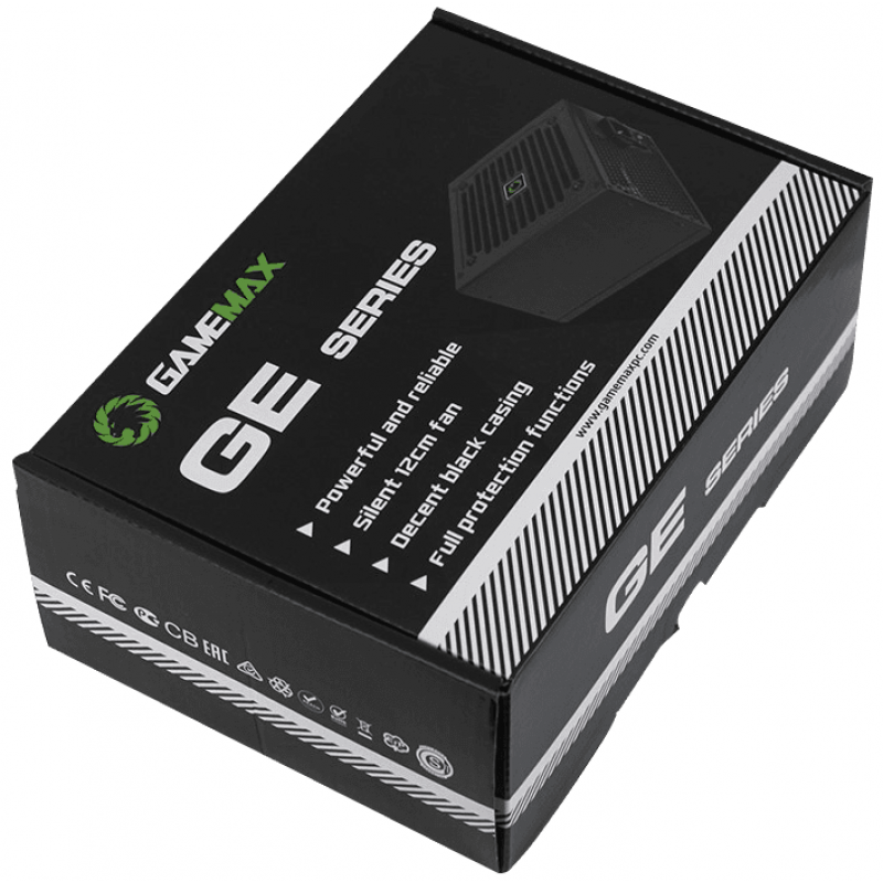 Блок живлення 700 Вт, GameMax GE-700, Black, 80+ Basic, Active PFC, 12 см, 3xMolex / 5xSATA / 2x6+2-pin / 1x4+4-pin / 1x20+4-pin, захист OVP / UVP / SIP / OCP / OLP / OPP / SCP