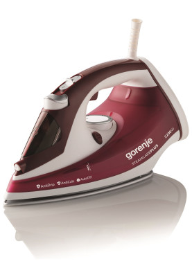 Праска Gorenje SIH2200RBC Burgundy, 2200W, з парою, керамічне покриття, ємність для води 280 мл, постійна пара 30 г/хв, паровий удар 90 г/хв