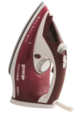 Праска Gorenje SIH2200RBC Burgundy, 2200W, з парою, керамічне покриття, ємність для води 280 мл, постійна пара 30 г/хв, паровий удар 90 г/хв