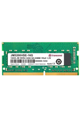Пам'ять SO-DIMM, DDR4, 16Gb, 3200 MHz, Transcend JetRam, CL22, 1.2V (JM3200HSE-16G)