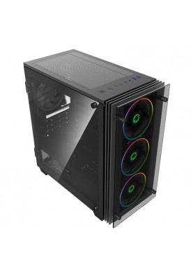 Корпус GameMax Mini Stratos Black, без БЖ, Mid Tower, Micro ATX/Mini ITX, 2хUSB 3.0, 4x120 мм LED, 412x193x415 мм, 0.6 мм, 3.6 кг (H609)