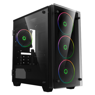 Корпус GameMax Mini Stratos Black, без БЖ, Mid Tower, Micro ATX/Mini ITX, 2хUSB 3.0, 4x120 мм LED, 412x193x415 мм, 0.6 мм, 3.6 кг (H609)