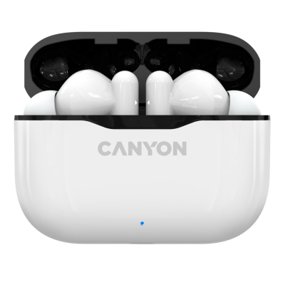 Навушники Canyon TWS-3, White, бездротові (Bluetooth), мікрофон, зарядний бокс, стереозвук, профілі HFP/HSP/AVRCP/A2DP, функція "Handsfree", 35/300 mAh (CNE-CBTHS3W)
