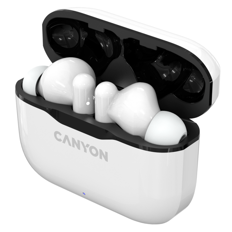Навушники Canyon TWS-3, White, бездротові (Bluetooth), мікрофон, зарядний бокс, стереозвук, профілі HFP/HSP/AVRCP/A2DP, функція "Handsfree", 35/300 mAh (CNE-CBTHS3W)