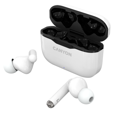 Навушники Canyon TWS-3, White, бездротові (Bluetooth), мікрофон, зарядний бокс, стереозвук, профілі HFP/HSP/AVRCP/A2DP, функція "Handsfree", 35/300 mAh (CNE-CBTHS3W)