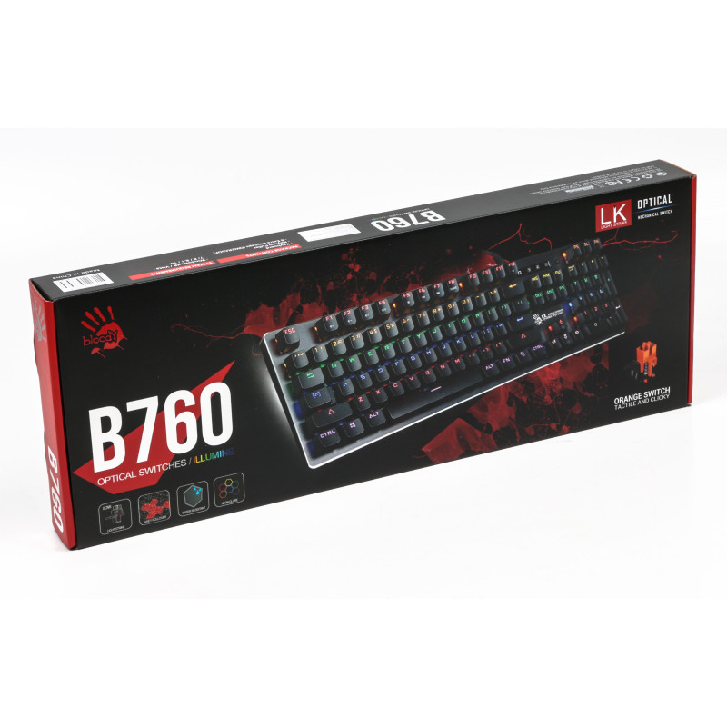 Клавіатура A4Tech Bloody B760, USB Black ігрова, LK-Green switches, механічна, LED-підсвічування (B760 Bloody Green Sw)