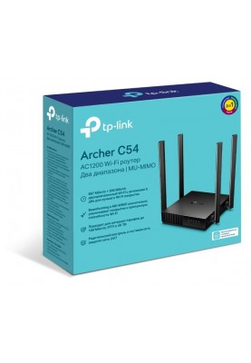 Роутер TP-LINK Archer C54, Black, Wi-Fi 802.11a/b/g/n/ac, до 1167 Mb/s, 2.4/5GHz, 4x10/100 Mb/s, RJ45 10/100Mb/s, 4 зовнішні незнімні антени