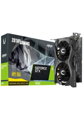 Відеокарта GeForce GTX 1650, Zotac, AMP Core, 4Gb GDDR6, 128-bit, DVI-D/HDMI/DP, 1650/12000 MHz, 6-pin (ZT-T16520J-10L)