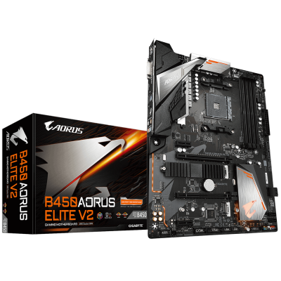 Мат.плата AM4 (B450) Gigabyte B450 AORUS Elite V2, B450, 4xDDR4, CrossFire, Int.Video(CPU), 6xSATA3, 2xM.2, 1xPCI-E 16x 3.0, 1xPCI-E 16x 2.0, 2xPCI-E 1x 2.0, ALC892, RTL8118AS, 6xUSB3.1/8xUSB2.0, DVI-D/HDMI, ATX
