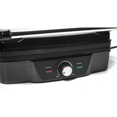 Електрогриль Holmer HCG-18P Silver, 1800W, закритий (двосторонній), знімні пластини плоска, ребриста, піддон для жиру, управління механічне