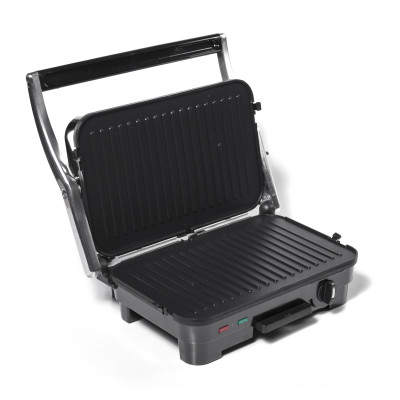Електрогриль Holmer HCG-18P Silver, 1800W, закритий (двосторонній), знімні пластини плоска, ребриста, піддон для жиру, управління механічне