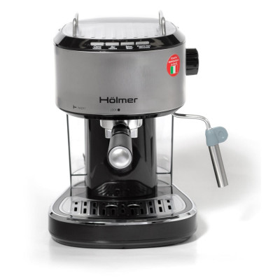 Кавоварка Holmer HCM-105 Silver, 850W, ріжкова, еспресо ріжкова, керування механічне, мелена кава, тиск 15 бар, об'єм 1.2 л