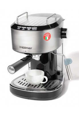 Кавоварка Holmer HCM-105 Silver, 850W, ріжкова, еспресо ріжкова, керування механічне, мелена кава, тиск 15 бар, об'єм 1.2 л