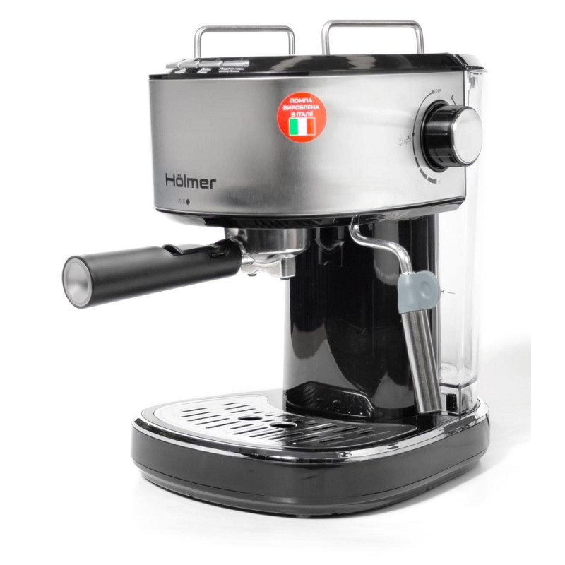 Кавоварка Holmer HCM-105 Silver, 850W, ріжкова, еспресо ріжкова, керування механічне, мелена кава, тиск 15 бар, об'єм 1.2 л