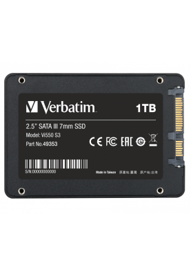 Твердотільний накопичувач 1Tb, Verbatim Vi500 S3, SATA3, 2.5", 3D TLC, 560/535 MB/s (49353)