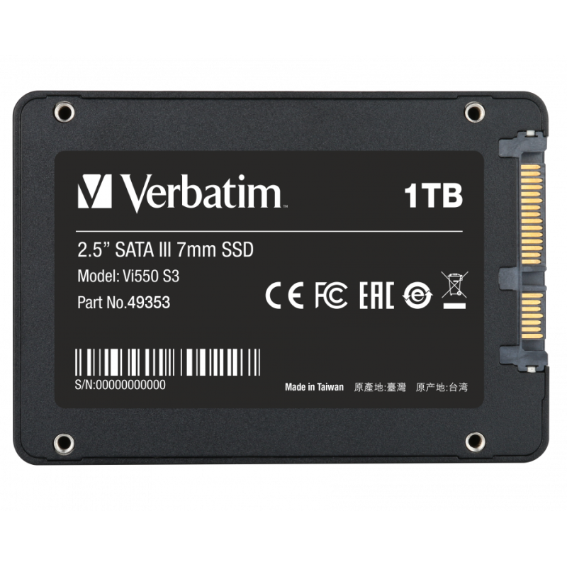 Твердотільний накопичувач 1Tb, Verbatim Vi500 S3, SATA3, 2.5", 3D TLC, 560/535 MB/s (49353)