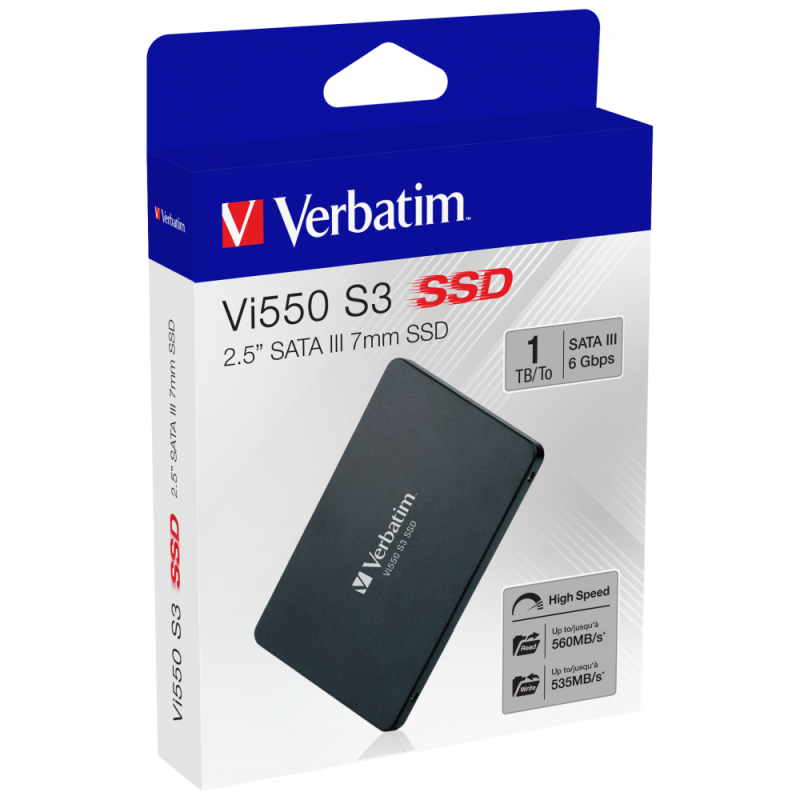 Твердотільний накопичувач 1Tb, Verbatim Vi500 S3, SATA3, 2.5", 3D TLC, 560/535 MB/s (49353)