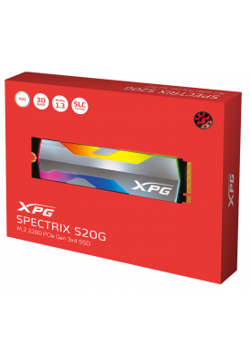 Твердотільний накопичувач M.2 1Tb, ADATA XPG Spectrix S20G RGB, PCI-E 3.0 x4, 3D TLC, 2500/1800 MB/s (ASPECTRIXS20G-1T-C)
