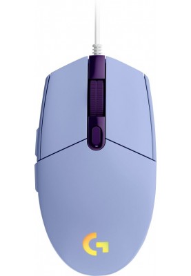Миша Logitech G102 LIGHTSYNC, Lilac, USB, оптична, 200-8000 dpi, RGB-підсвічування LIGHTSYNC, 6 програмованих механічних кнопок із пружинним механізмом, 2.1 м (910-005854)