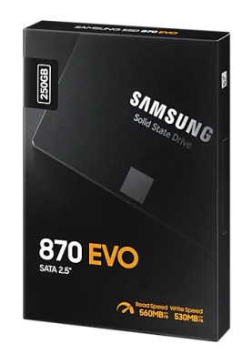 Твердотільний накопичувач 250Gb, Samsung 870 Evo, SATA3, 2.5", MLC (3-bit), 560/530 MB/s (MZ-77E250B)