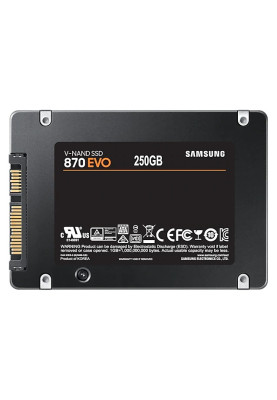 Твердотільний накопичувач 250Gb, Samsung 870 Evo, SATA3, 2.5", MLC (3-bit), 560/530 MB/s (MZ-77E250B)