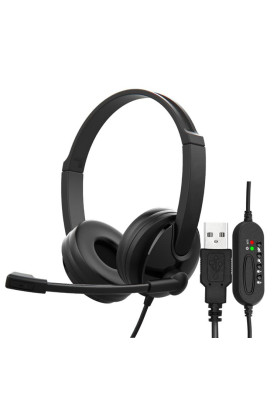 Навушники 2E CH12, Black, USB, мікрофон, динаміки 40 мм, пульт управління гучністю і мікрофоном на шнурі, 32 Ом, 105 дБ, 2 м (2E-CH12SU)