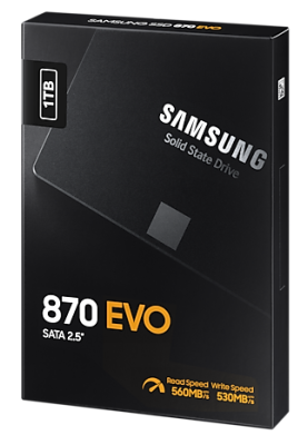 Твердотільний накопичувач 1Tb, Samsung 870 Evo, SATA3, 2.5", MLC (3-bit), 560/530 MB/s (MZ-77E1T0B)