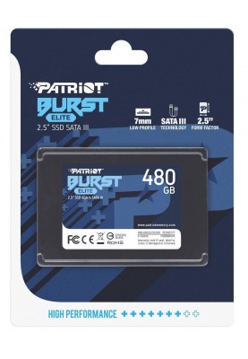 Твердотільний накопичувач 480Gb, Patriot Burst Elite, SATA3, 2.5", 3D TLC, 450/320 MB/s (PBE480GS25SSDR)