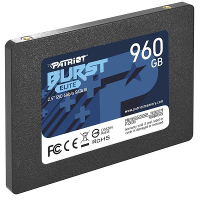 Твердотільний накопичувач 960Gb, Patriot Burst Elite, SATA3, 2.5", 3D TLC, 450/320 MB/s (PBE960GS25SSDR)
